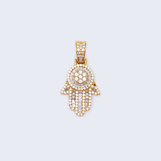 14K Gold Hamsa Hand with Cubic Zirconia Stones Pendant Charm