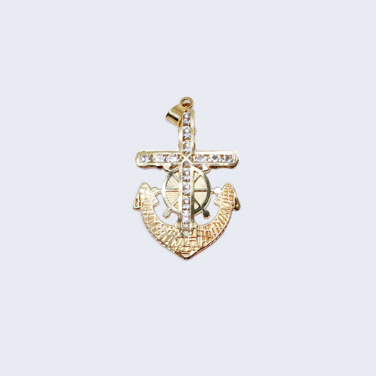 10K Gold Cross anchor with Cubic Zirconia Stones Pendant Charm