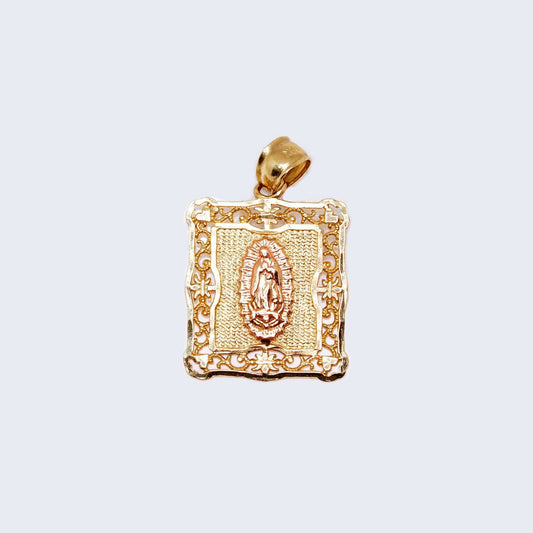 14K Gold Square Virgen de Guadalupe Pendant Charm