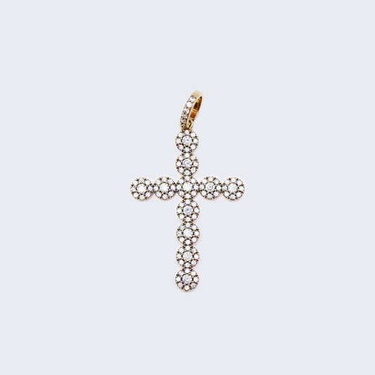 10K Cubic Zirconia Floral Cross Pendant Charm