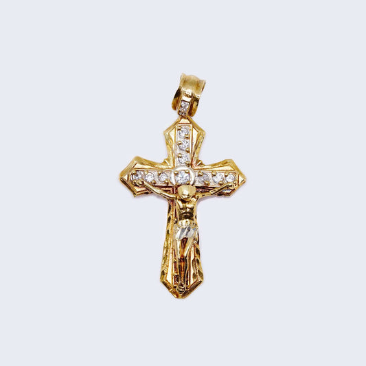 10K Gold Cross with Christ with Cubic Zirconia Stones Pendant Charm