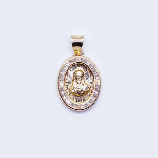 14K Christ Face Cubic Zirconia Pendant Charm