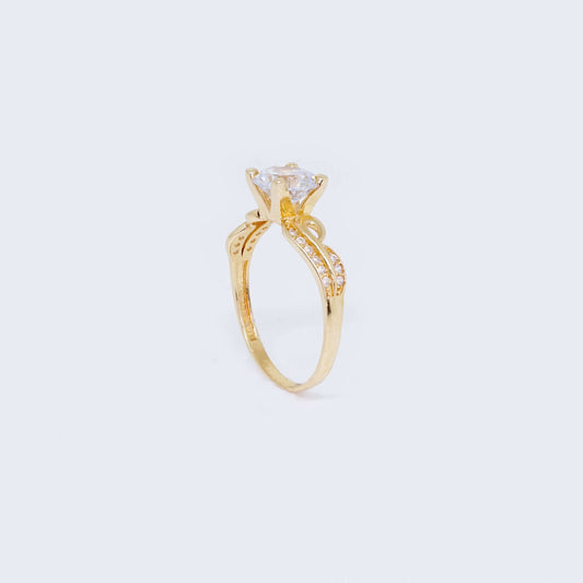 14K Gold Double Engagement Ring with Zirconia Stones