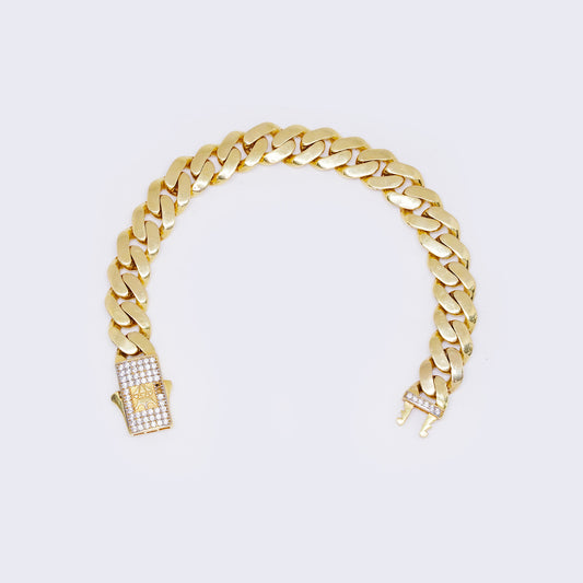 14K Yellow Gold Cubic Zirconia Monaco Chain Bracelet 7 3/4" 11mm Thickness
