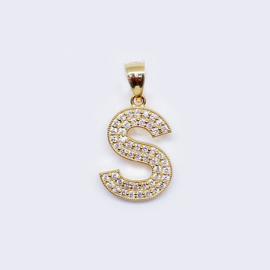 14K Cubic Zirconia "S" Initial Gold Charm