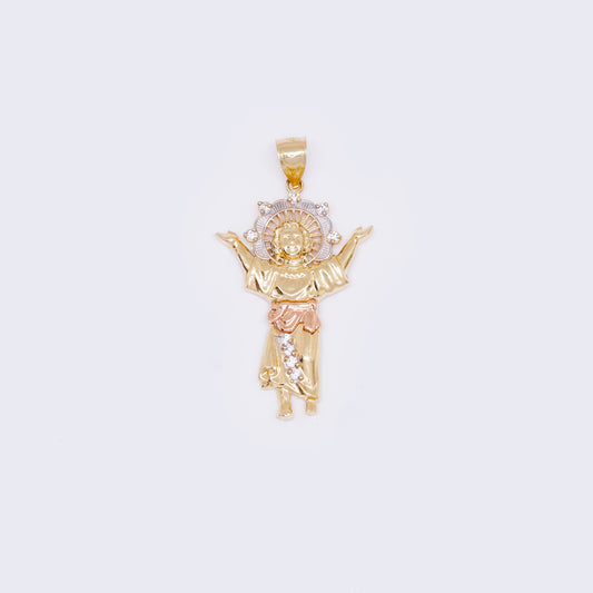 14K Yellow Gold Cubic Zirconia Divine Infant Jesus Pendant