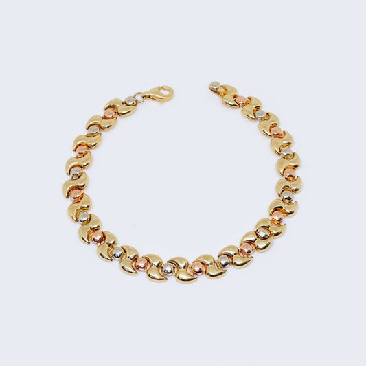 14K Solid Three Colors Gold Bracelet with Lobster Claw Clasp