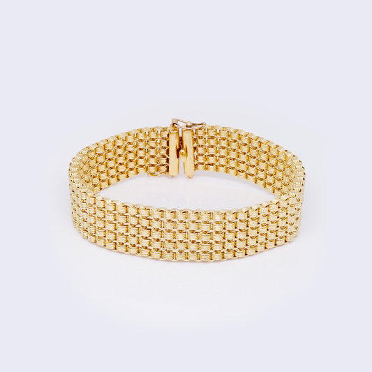 14K Gold Semi-Solid Wide Mesh Bracelet