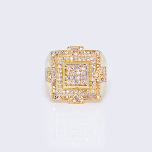 14K Mens Round Diamond Square Cluster Ring