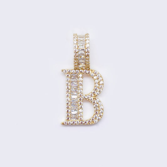 14K Cubic Zirconia "B" Initial Gold Charm