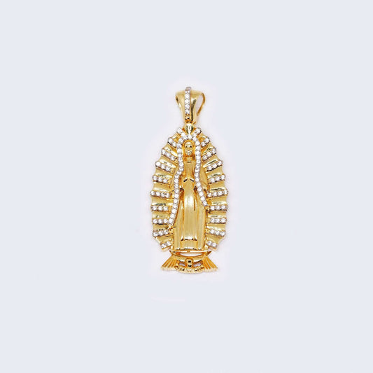 14K Santa Muerte Charm Pendant with Zirconia Stones