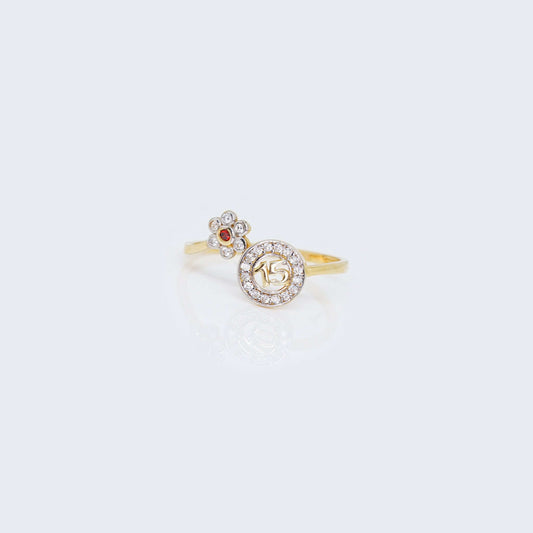 14K Gold Flower Sweet 15 Round Ring with Cubic Zirconia