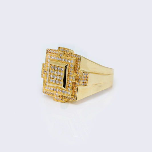 14K Mens Round Diamond Square Cluster Ring