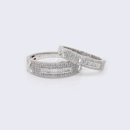 14K White Gold Natural Diamond Wedding Trio Band Ring Set