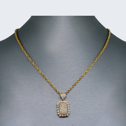 10K Gold Rectangle Vintage with Cubic Zirconia Necklace Set