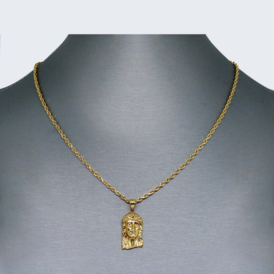 10K Gold Christ Face Necklace Set