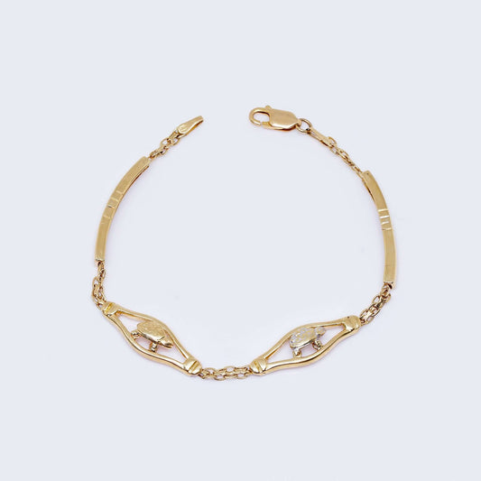 14K Gold Two Turtles Linked Bracelet