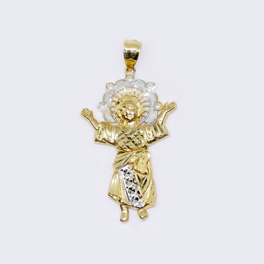 14K Two-tone Diamond-Cut Divino Nino Baby Jesus Pendant