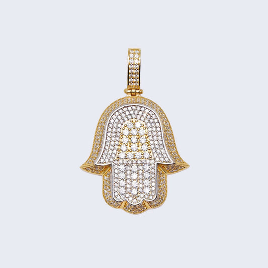 10K Gold Hamsa Hand with Cubic Zirconia Stones Pendant Charm