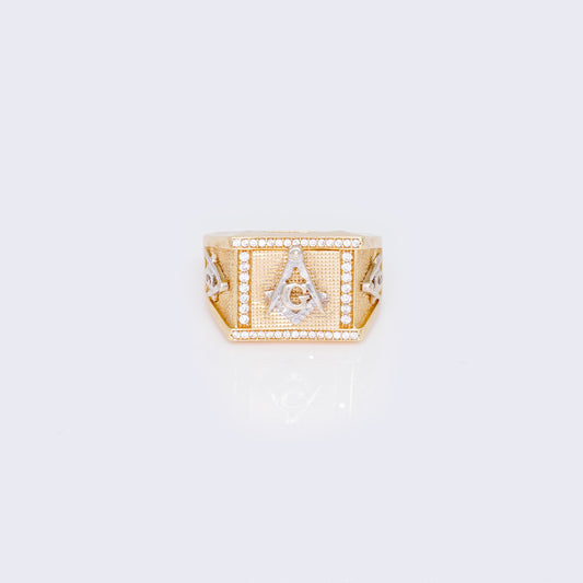 14K Cubic Zirconia Masonic Freemason Square & Compass Ring