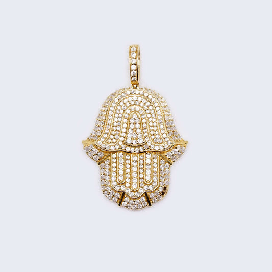 14K Gold Hamsa Hand with Cubic Zirconia Stones Pendant Charm