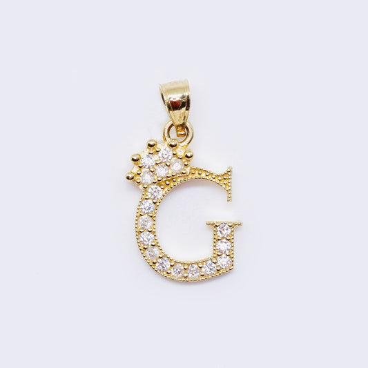 14K Cubic Zirconia "G" Initial Gold Crown Charm