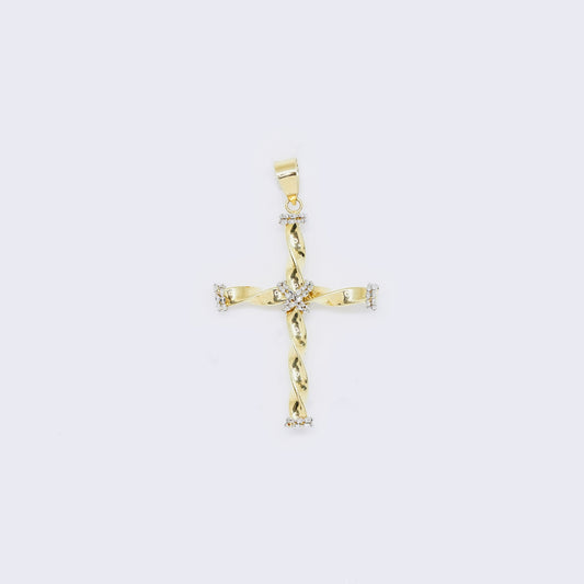 14K Twisted Cross with Cubic Zirconia