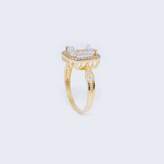 14K Gold Square Engagement Ring with Zirconia Stones