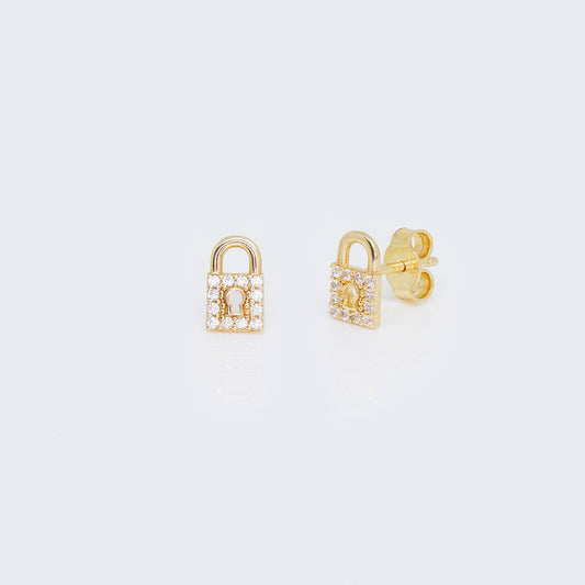 14K Cubic Zirconia Micro Pave Gold Padlock Charms