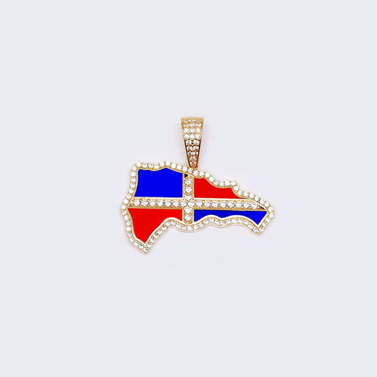 14K Gold Dominican Country Figure with Colors & Cubic Zirconia