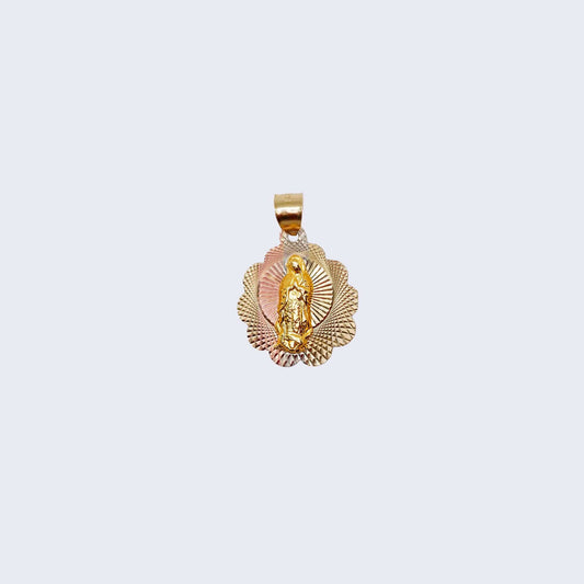 14K Gold Flower Design Virgen de Guadalupe Pendant Charm