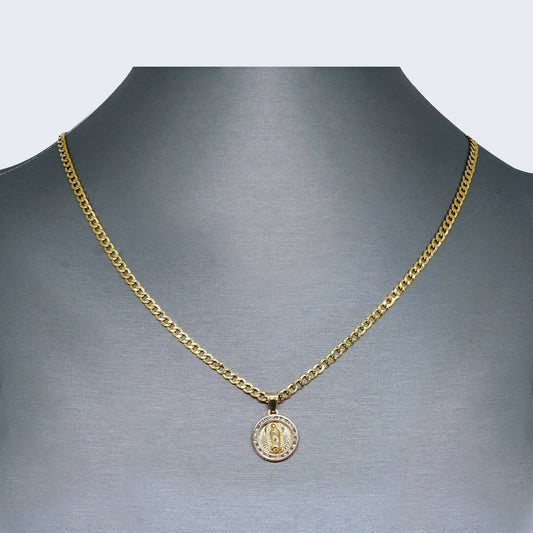 10K Gold Round Virgen de Guadalupe Necklace Set