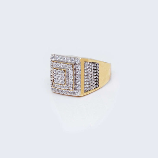 14K Gold Square Design Ring Cubic Zirconia