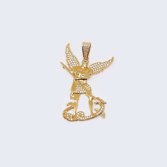 14K Gold Saint Michael Cubic Zirconia Charm Pendant