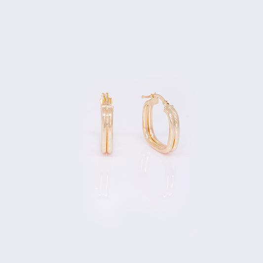 14K Squared Double Hoops 18mm