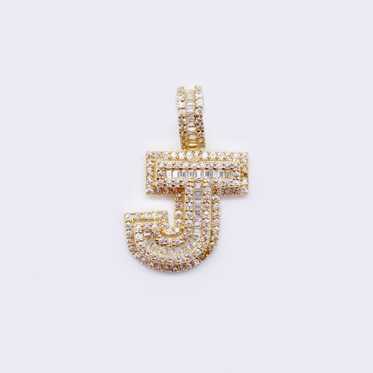 14K Cubic Zirconia "J" Initial Gold 3D Look Charm