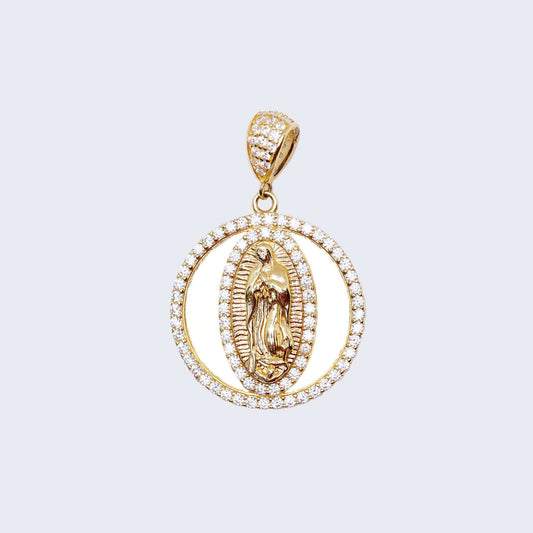 14K Gold Virgen de Guadalupe Mirror Design Pendant Charm