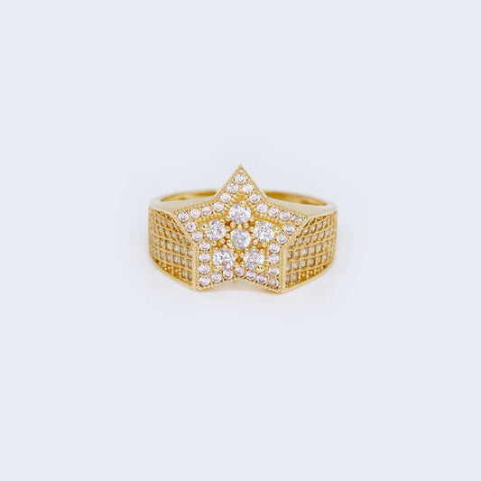 14K Gold Star Design Ring with Cubic Zirconia