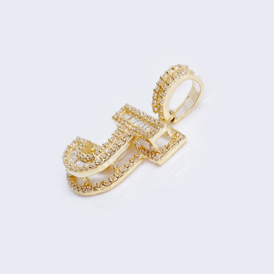 14K Cubic Zirconia "J" Initial Gold 3D Look Charm