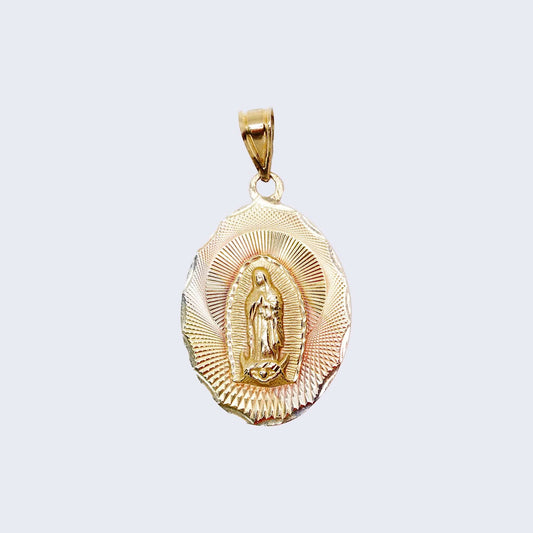 14K Gold Round Design Virgen de Guadalupe Pendant Charm