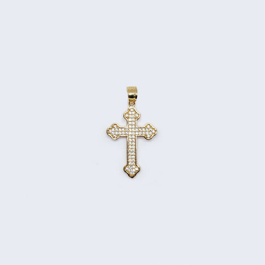 10K Gold Two Tones Cross with Cubic Zirconia Necklace Set