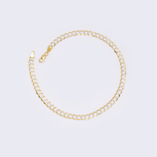 14K Yellow Gold Cuban Pave Chain Ankle Bracelet 10 1/4" 4.5mm Thickness