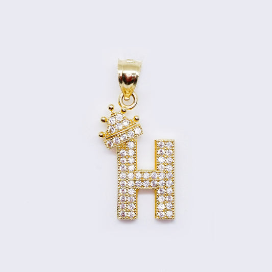 14K Cubic Zirconia "H" Initial Gold Crown Charm