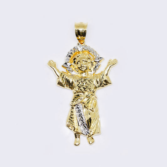 14K Yellow and White Diamond-Cut Divino Nino Baby Jesus Pendant