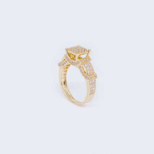 14K Gold Square Engagement Ring with Zirconia Stones