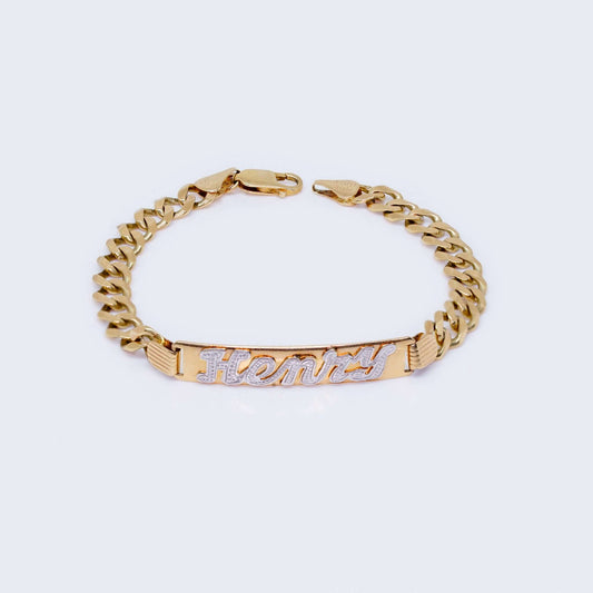 14K Gold Cuban Curb "Henry" Name Plate Bracelet 8 1/4'' 8 mm