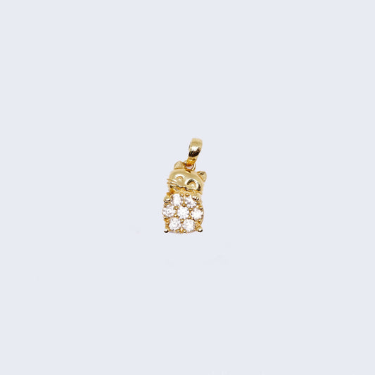 14K Gold Kitty with Cubic Zirconia Stones Pendant Charm