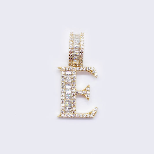 14K Cubic Zirconia "E" Initial Gold Charm