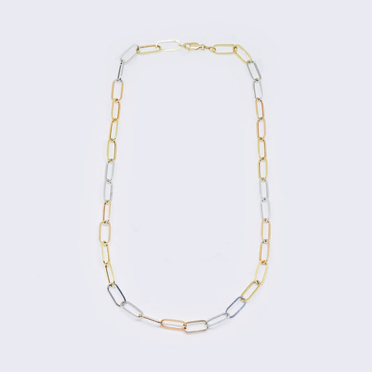 14K Tri-Tone Paperclip Link Necklace