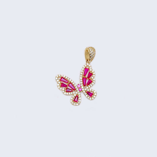 14K Gold Pink Butterfly with Cubic Zirconia Stones Pendant Charm